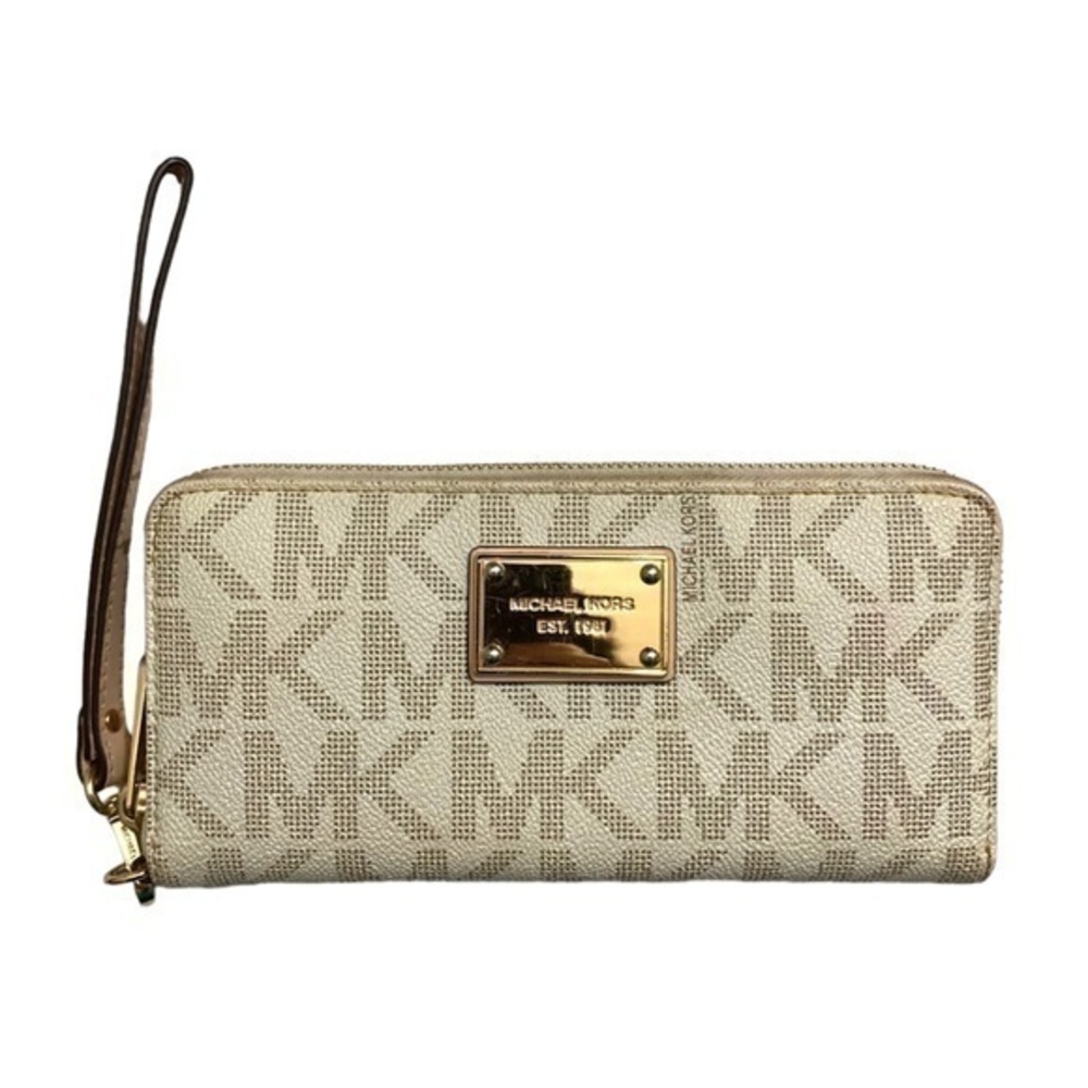 Michael kors white gold signature zipper zippy clutch wallet wristlet